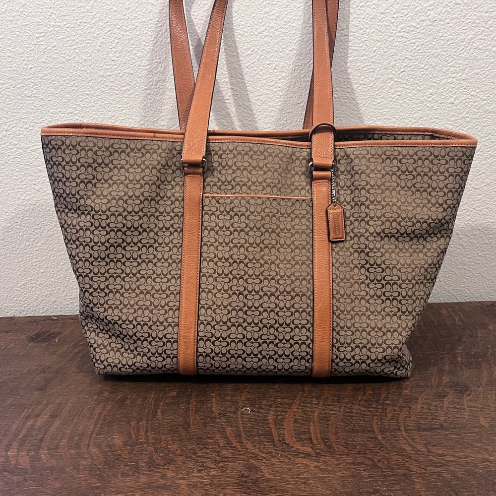 Coach Brown and Tan Signature Weekender